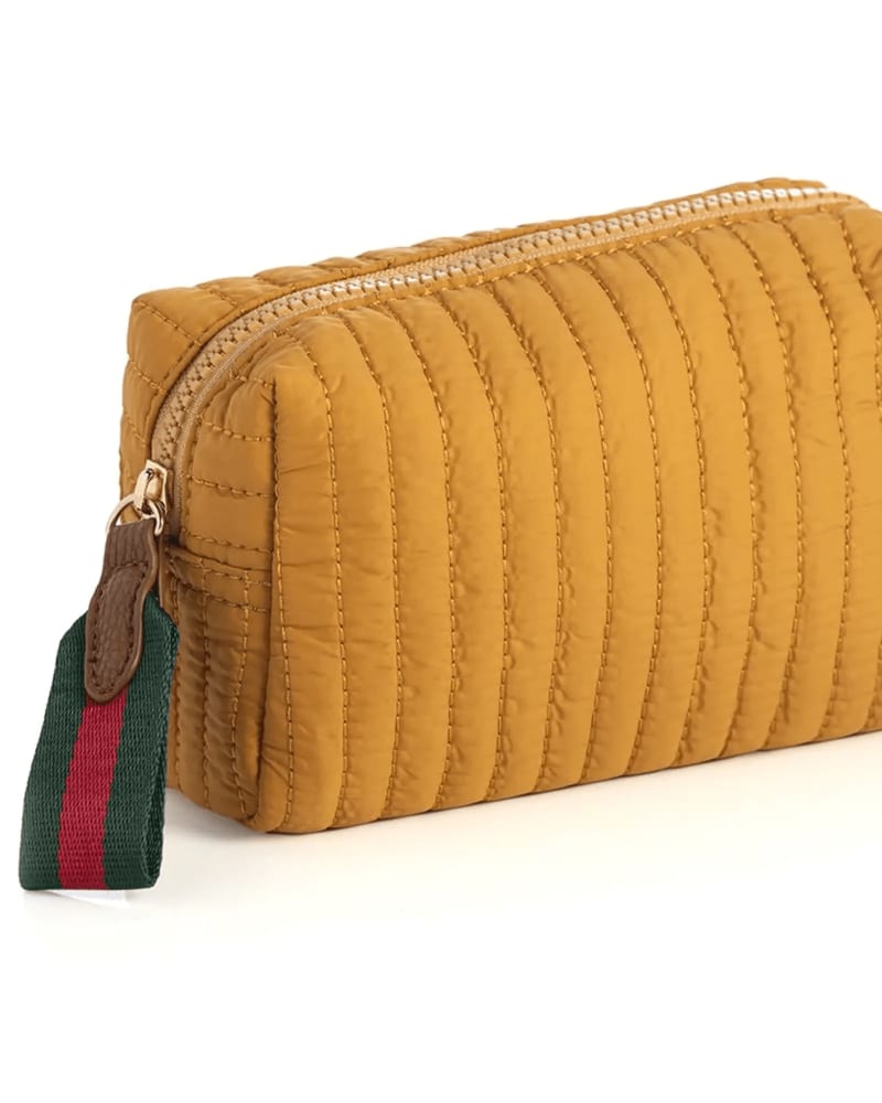 Front of a size One Size Ezra Sm Boxy Cosmetic Pouch in Honey by Shiraleah. | dia_product_style_image_id:270601